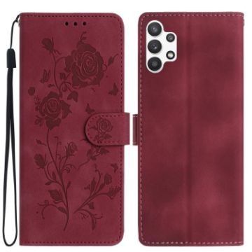 Samsung Galaxy A32 5G Red Rose Flower Embossed Leather Phone Case - 1