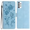 Samsung Galaxy A33 Sky Blue Rose Embossed Leather Phone Case - 1