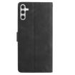 Samsung Galaxy A34 Black Leather Case with Rose Flower Embossing Pattern - 3