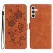 Samsung Galaxy A34 Brown Leather Case with Rose Flower Embossing - 1