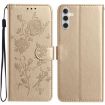 Samsung Galaxy A35 Gold Leather Case with Rose Flower Embossing Pattern - 1