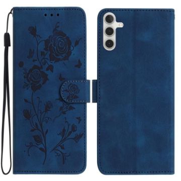 Samsung Galaxy A35 Dark Blue Rose Embossed Leather Phone Case - 1