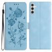 Samsung Galaxy A35 Sky Blue Rose Embossed Leather Phone Case - 1