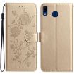 Samsung Galaxy A40 Gold Leather Case with Rose Flower Embossing Pattern - 1