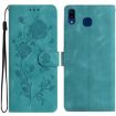 Samsung Galaxy A40 Green Leather Case with Rose Flower Embossing - 1