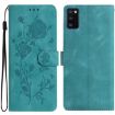 Samsung Galaxy A41 Green Leather Case with Rose Flower Embossing - 1