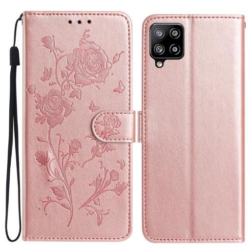 Samsung Galaxy A42 5G Rose Flower Embossed Leather Case Rose Gold - 1