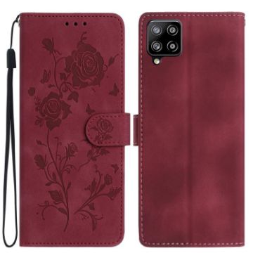 Samsung Galaxy A42 5G Red Rose Embossed Leather Phone Case - 1