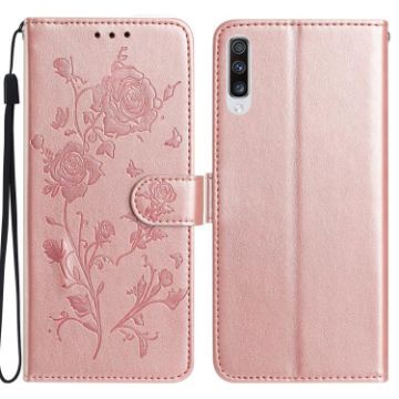 Samsung Galaxy A50 Rose Flower Embossed Leather Case - Rose Gold - 1