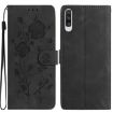 Samsung Galaxy A50 Black Leather Case with Rose Flower Embossing Pattern - 1