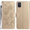 Samsung Galaxy A51 Gold Leather Case with Rose Flower Embossing Pattern - 1
