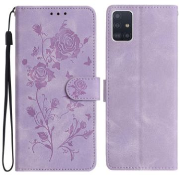Samsung Galaxy A51 Light Purple Rose Embossed Leather Phone Case - 1
