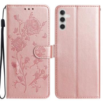 Samsung Galaxy A54 Rose Flower Embossed Leather Case - Rose Gold - 1