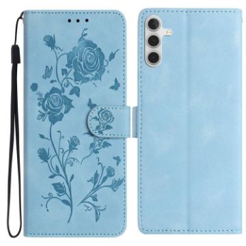 Samsung Galaxy A54 Sky Blue Rose Embossed Leather Phone Case - 1