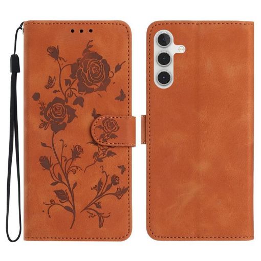 Samsung Galaxy A56 Brown Leather Case with Rose Flower Embossing - 1