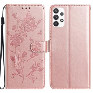 Samsung Galaxy A72 Rose Flower Embossed Leather Case - Rose Gold - 1