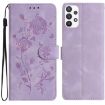 Samsung Galaxy A72 Light Purple Rose Embossed Leather Phone Case - 1
