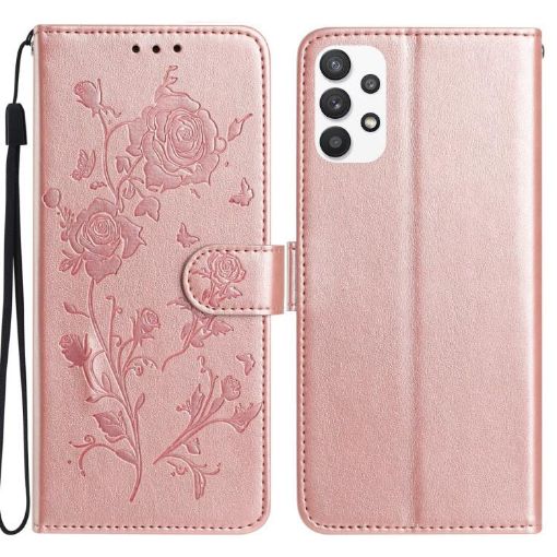 Samsung Galaxy A73 Rose Flower Embossed Leather Case - Rose Gold - 1