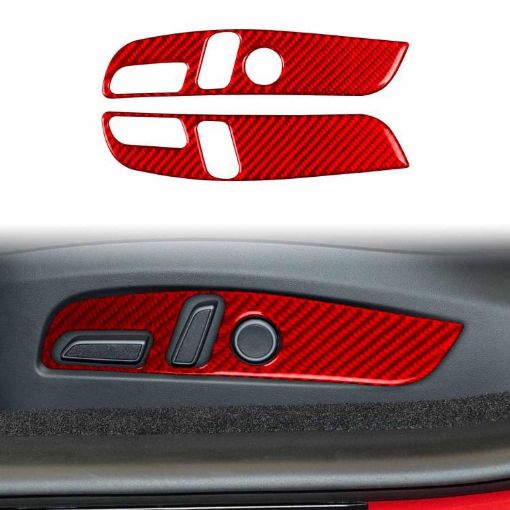 Tesla Model 3 2023 Carbon Fiber Seat Panel Stickers Red 2pcs Set - 1