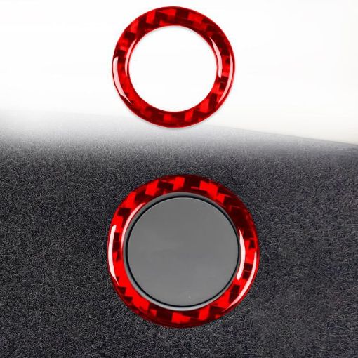 Tesla Model 3 2023 Carbon Fiber Trunk Button Frame Sticker Red - 1