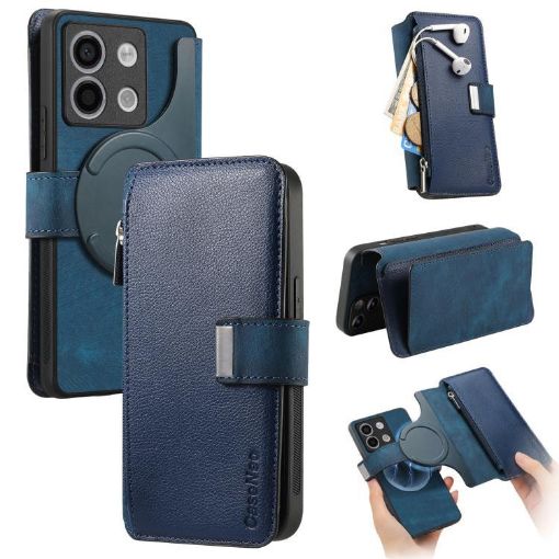 Redmi Note 13 5G Case - MagSafe RFID Zipper Wallet Leather (Blue) - 1