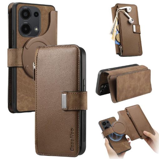 Redmi Note 13 Pro 4G Case - MagSafe RFID Zipper Wallet Leather (Brown) - 1