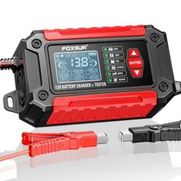 FOXSUR FTC-1206 12V Car Motorcycle Battery Charger Tester, US Plug - 1