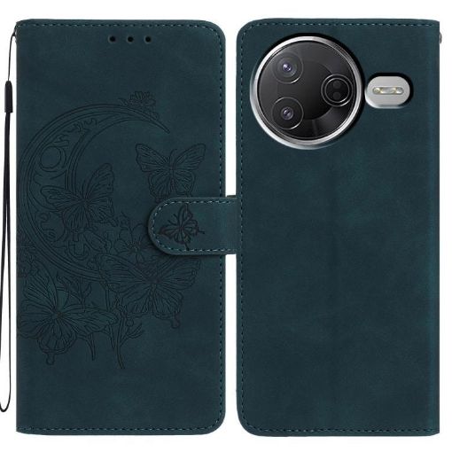Xiaomi Poco F7 Pro Green Leather Case - Moonlit Butterfly Dance Pattern - 1