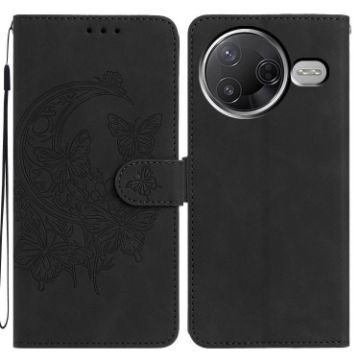 Xiaomi Poco F7 Pro Black Leather Case - Moonlit Butterfly Dance Pattern - 1