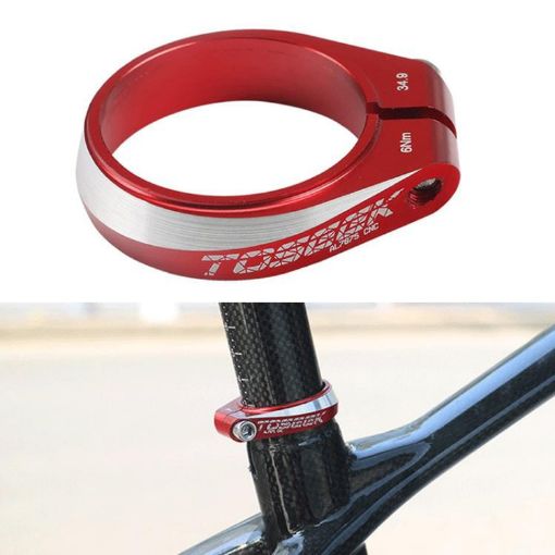 TOSEEK 34.9mm Red Aluminum Alloy Bicycle Seat Tube Clamp - 1