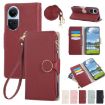 OPPO Reno10/10 Pro Red Leather Wallet Phone Case with Crossbody Strap - 1