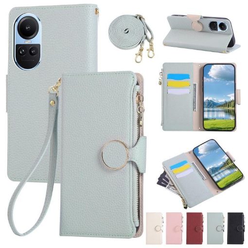 OPPO Reno10/10 Pro Sky Blue Leather Wallet Case with Crossbody Strap - 1