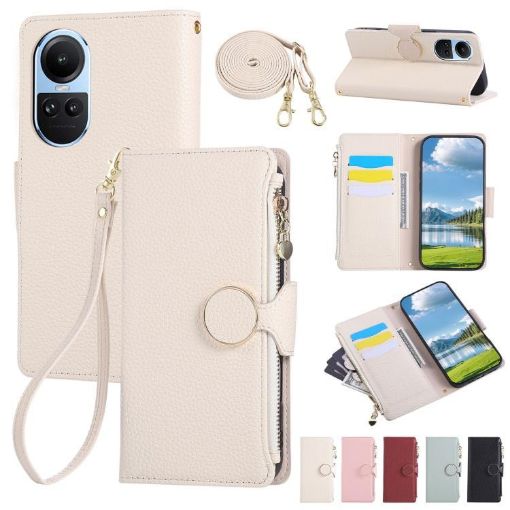 OPPO Reno10/10 Pro Wallet Leather Phone Case with Strap - White - 1