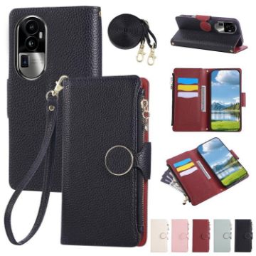 OPPO Reno10 Pro+ Black Leather Wallet Phone Case with Crossbody Strap - 1