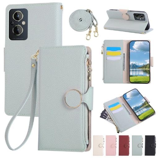 OPPO F21 Pro 5G Sky Blue Leather Wallet Case with Crossbody Strap - 1