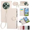 OPPO Reno12 F Leather Wallet Phone Case with Crossbody Strap - White - 1