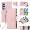 OPPO A3 Pro/A80 5G Pink Leather Wallet Phone Case with Crossbody Strap - 1