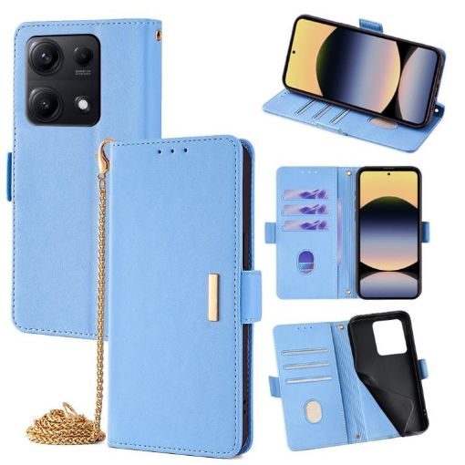 Redmi Note 14S 4G Blue Leather Crossbody Chain Phone Case - 1