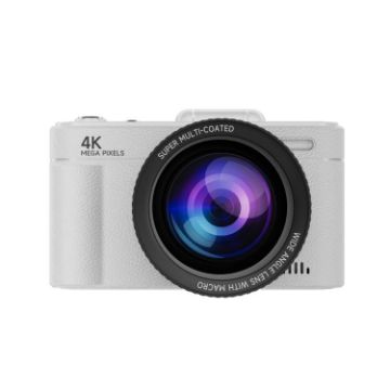 V5 64MP Retro Digital Camera 4K, 180 Flip Screen, Large Lens White - 1