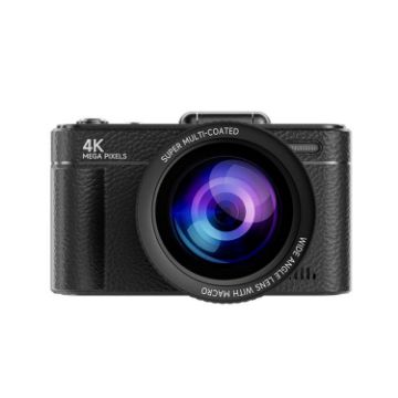 V5 64MP Retro Digital Camera 4K, 180 Flip Screen, Large Lens Black - 1