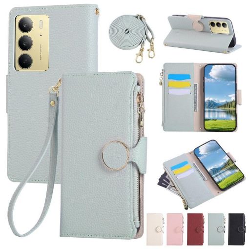 Realme C75/14X 5G Sky Blue Leather Wallet Phone Case with Strap - 1