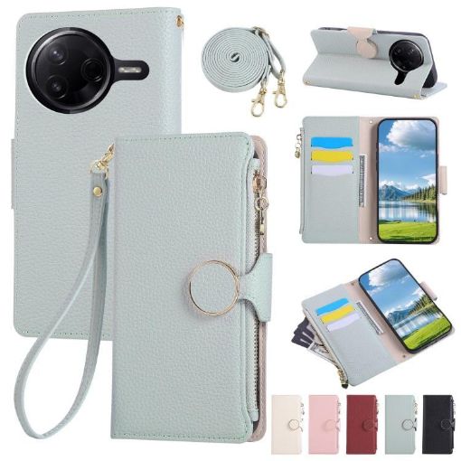 Redmi K80 Pro/Poco F7 Ultra Sky Blue Leather Wallet Case with Strap - 1