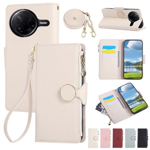 Redmi K80 Pro/Poco F7 Ultra White Leather Wallet Case with Strap - 1