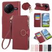 Red Leather Wallet Phone Case for Redmi K80/Poco F7 Pro with Strap - 1