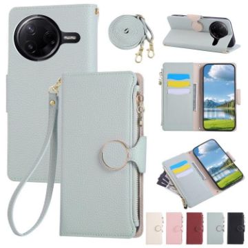 Redmi K80/Poco F7 Pro Sky Blue Leather Wallet Case with Strap - 1