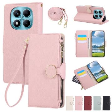 Redmi Note 14 Pro 4G Pink Leather Wallet Case with Crossbody Strap - 1