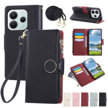 Redmi Note 14 5G Leather Wallet Case with Crossbody Strap - Black - 1