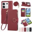Red Leather Wallet Phone Case for Redmi Note 13 4G with Crossbody Strap - 1