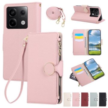 Redmi Note 13 Pro 4G Pink Leather Wallet Case with Crossbody Strap - 1