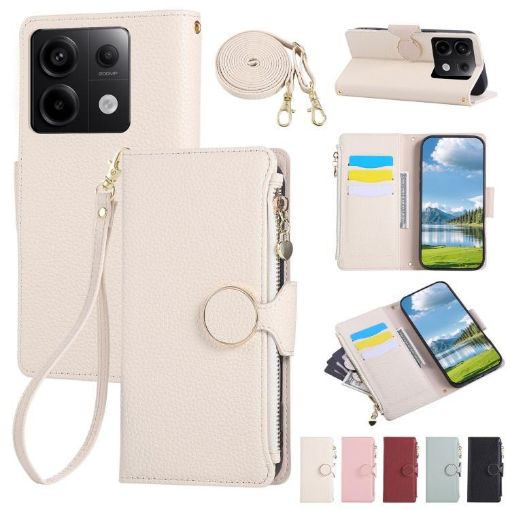 Redmi Note 13 Pro 4G Leather Wallet Case with Crossbody Strap - White - 1